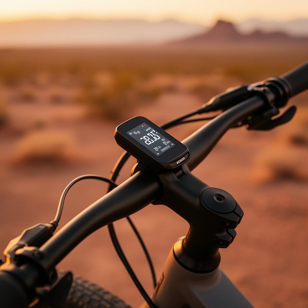 E-bike handlebar detail at sunset